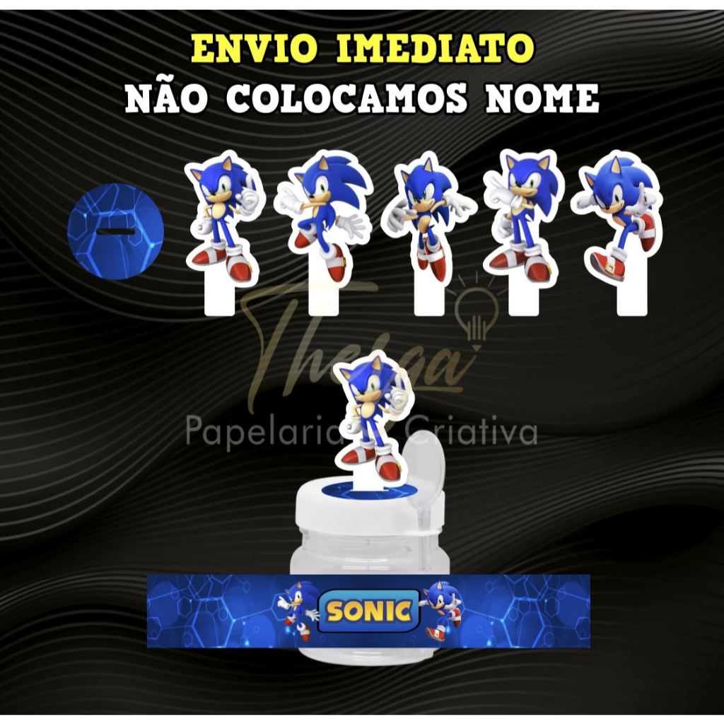 Rótulo Adesivo + adesivo tampa + aplique para potinho 40gr. (mini nutella) - Sonic
