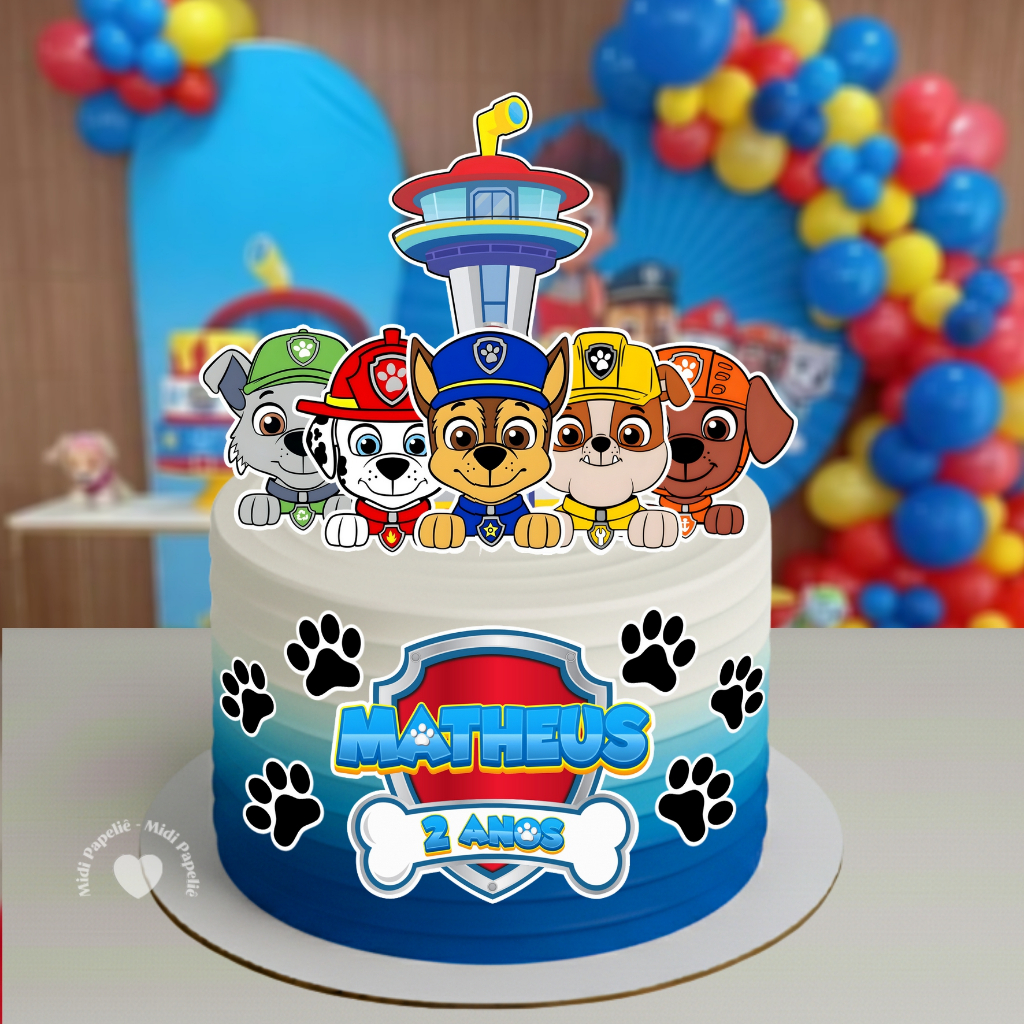 Topo de Bolo Patrulha Canina Festa de aniversário Infantil mêsversário topper personalizado com nome e idade