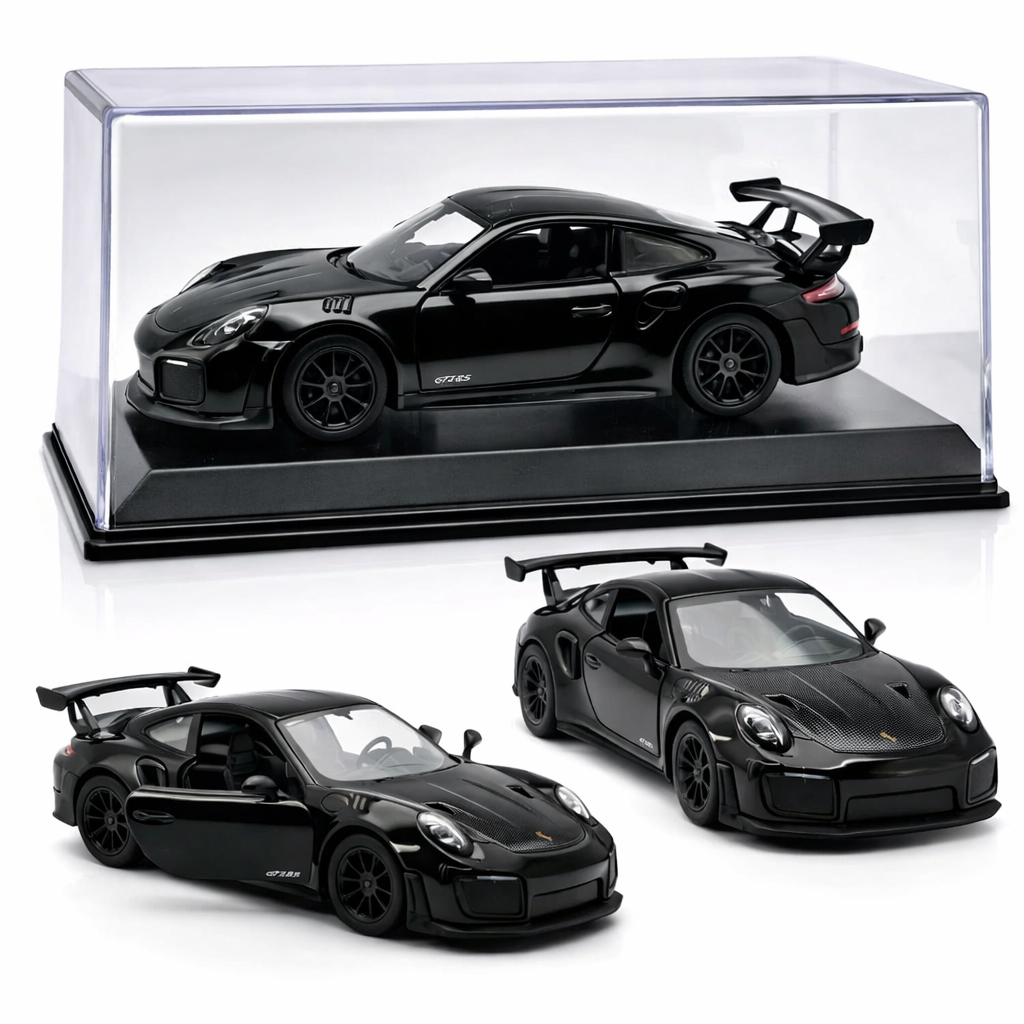 Miniatura Porsche 911 GT2 RS Preto, Azul  – Carrinho de Ferro com Fricção | Acrílico | Colecionável