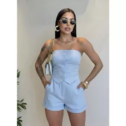 Conjunto Alfaiataria premium elegante Tomara que caia sofisticaçao Moderna