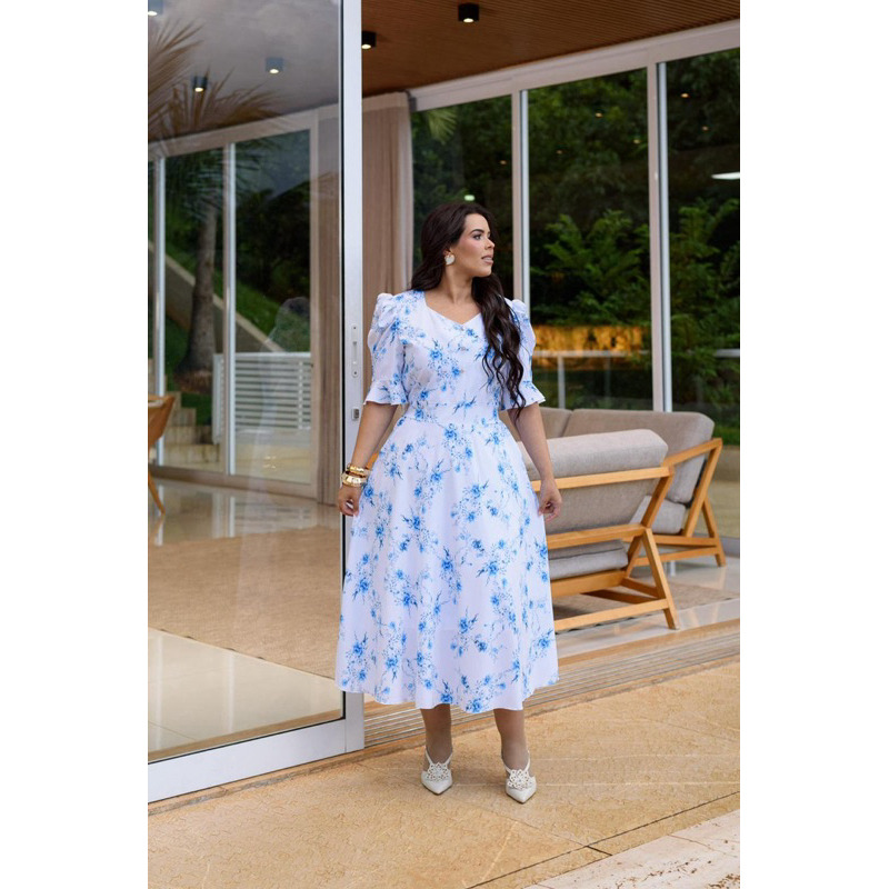 VESTIDO CREPE DE SEDA ESTAMPADO FEMININO COM BOLSO MODA CRISTÃ em Oferta na Shopee