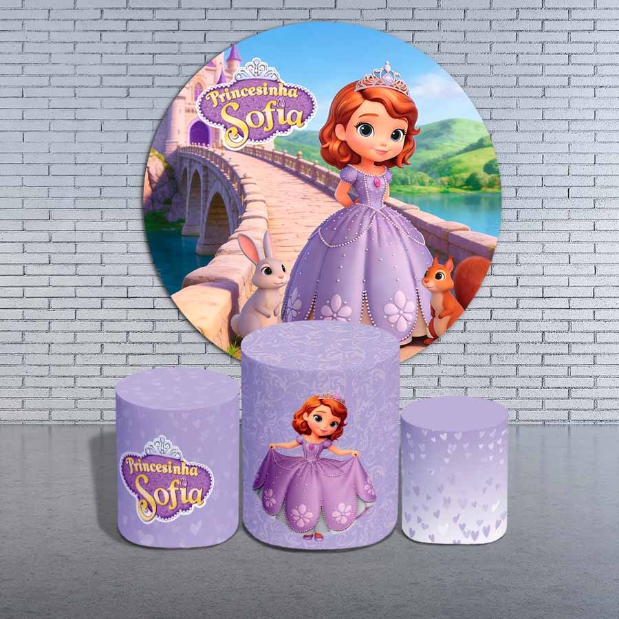 Kit Capa Painel Redondo Princesinha S0fia + Trio Cilindro P M G Festa Infantil Meninas Sublimado Bibi