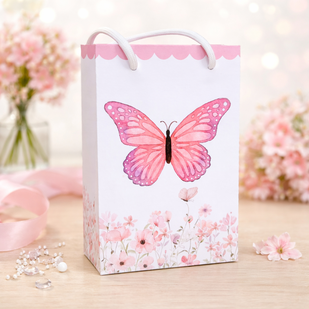 Sacolinha Personalizada Jardim Das Borboletas Rosa  (Pegue e monte) - Sacolinha Personalizada Suspresa - Lembrancinhas