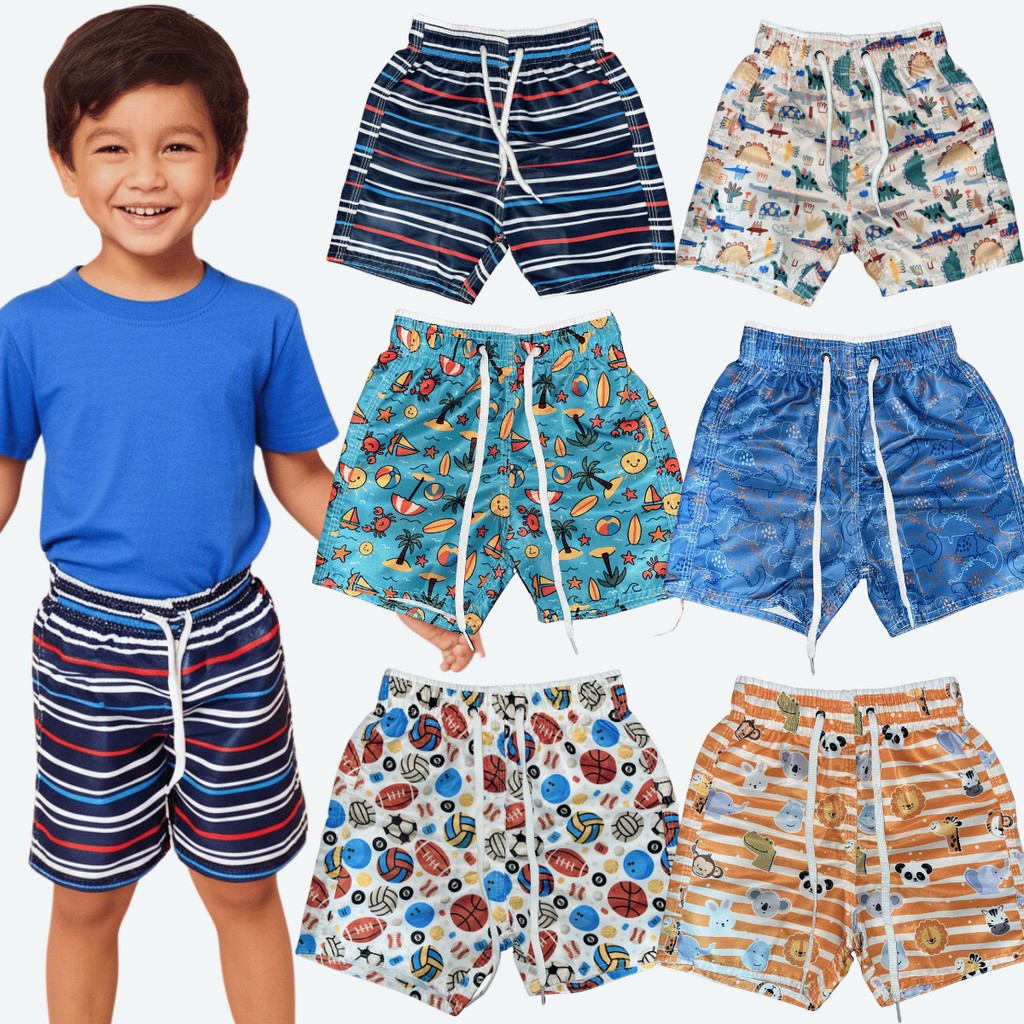 Kit Short Bermuda Sortido Infantil  Estampado Menino Shorts Juvenil Tecido Tactel Masculina Kids