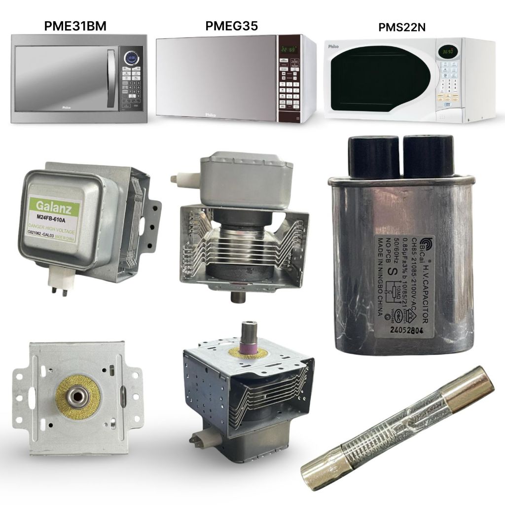 Peças Internas Microondas PME31BM / PMEG35 / PMS22N Magnetron 610A + Cap 0,85uf + Fusivel de Vidro 0.8A
