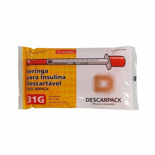 Seringa de Insulina 0,5ml (50 ui) com Agulha Ultrafina 6x0,25mm Descarpack pacote com 10 unidades em Oferta na Shopee