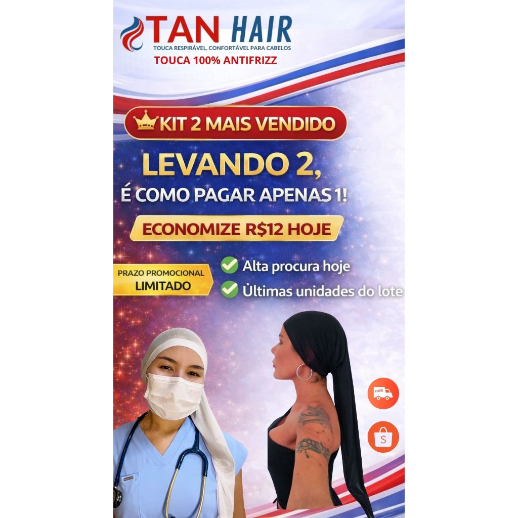 Kit 2 Toucas Antifrizz Tan Hair | Acorde com o cabelo alinhado e sem frizz / Ação antiembaraço em Oferta na Shopee
