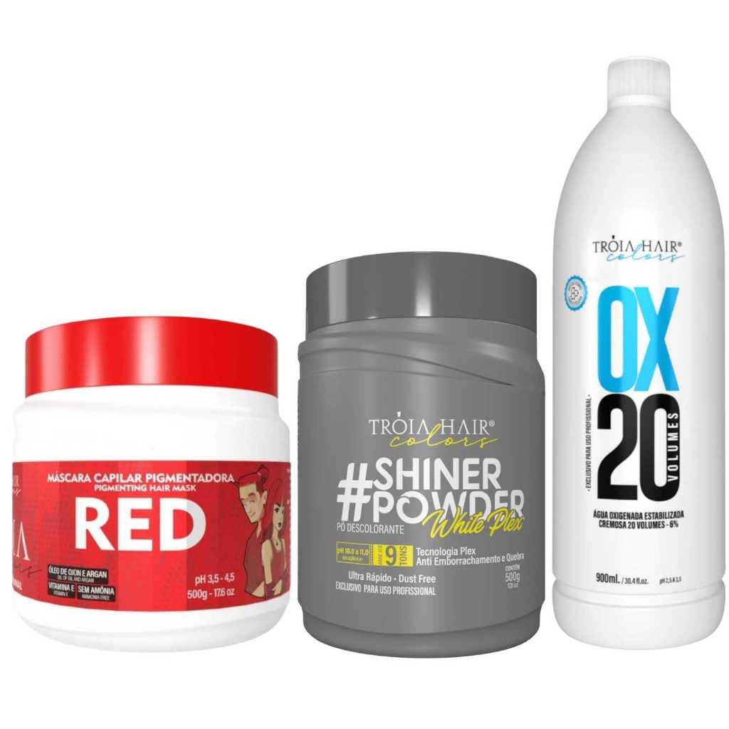 Pó Descolorante Premium 500g + OX 20 900ml + Troia Colors Red 500g - Troia Hair