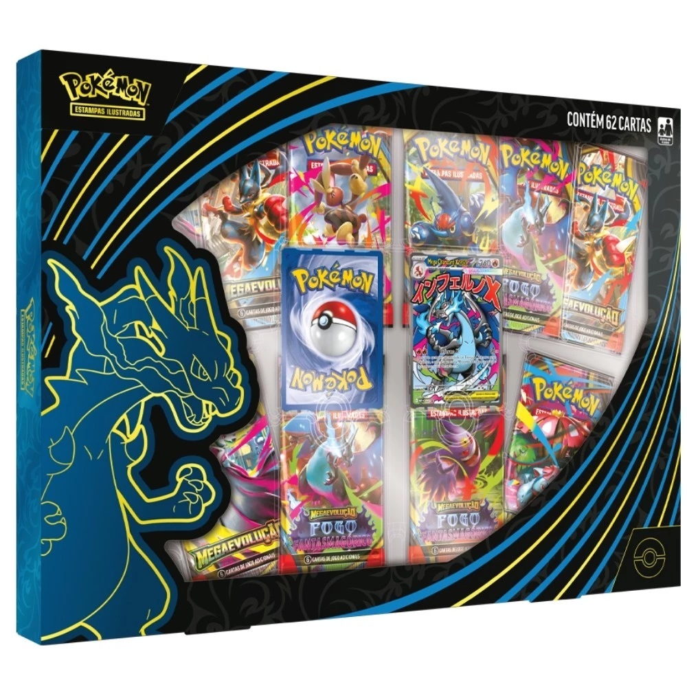 BOX POKÉMON COLEÇÃO MEGA CHARIZARD X EX COPAG EVOLUÇÃO ME02 TCG CARTAS BOOSTERS MEGAEVOLUÇÃO FOGO em Oferta na Shopee