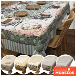 Toalha de Mesa Retangular Oxford Decoração de Páscoa para Mesa Posta 1,40x2,10m