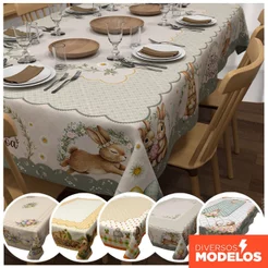 Toalha de Mesa Decoração Páscoa Retangular – Mesa Posta Para 6 Lugares 1,40x2,10m