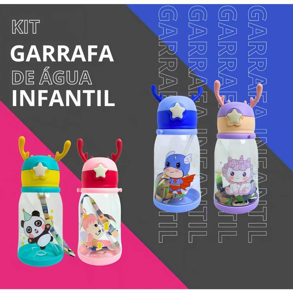 Kit 2 de Garrafa Infantil Alce com Adesivo Grifado 600ml em Oferta na Shopee