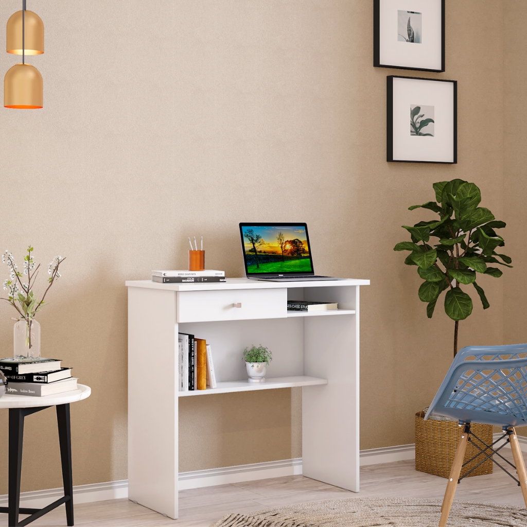 Escrivaninha 70cm com Gaveta Nicho e Prateleiras | Mesa para Notebook Home Office Estudo