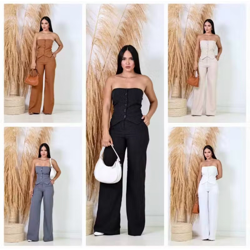 Conjunto Feminino Tomara Que Caia - Calça Pantalona - Louis Twill em Oferta na Shopee