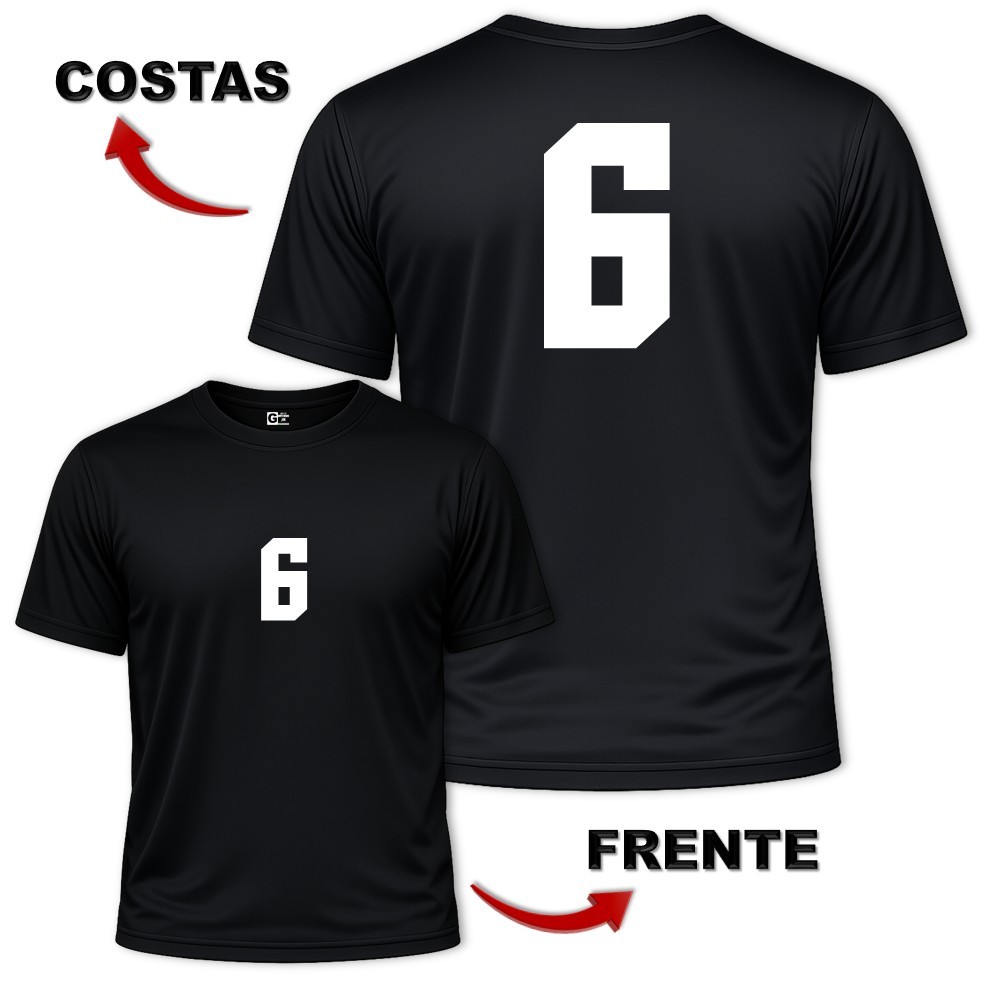 Camisa Camiseta Masculina Futebol Futsal Dry Fit Academia Esportivo Treino com o Número 6