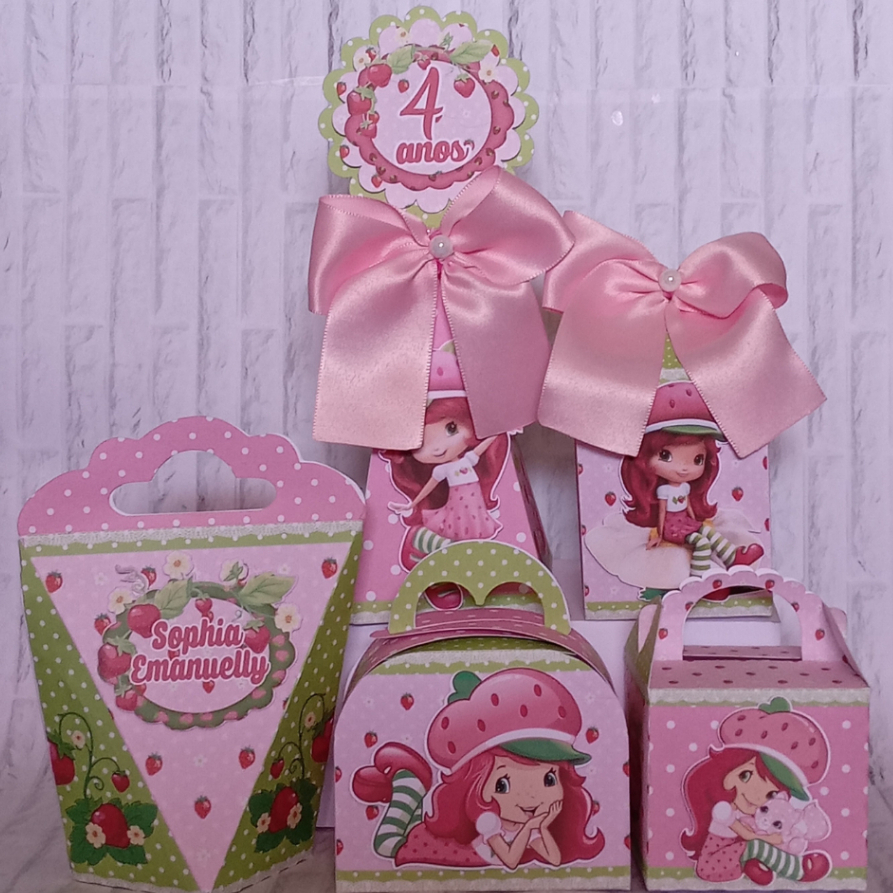 Kit Festa Infantil Personalizado Caixinhas Lembrancinhas Aniversário MORANGUINHO ROSA