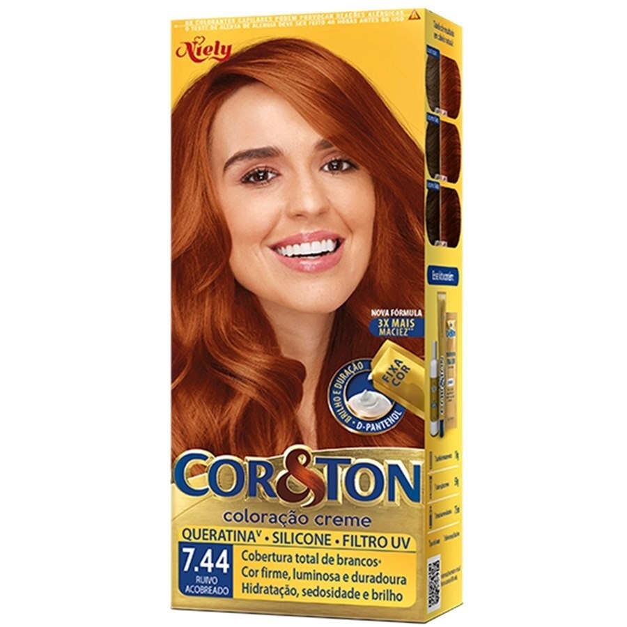 Tinta De Cabelo Cor&Ton Niely Mini 7.44 Ruivo Acobreado em Oferta na Shopee