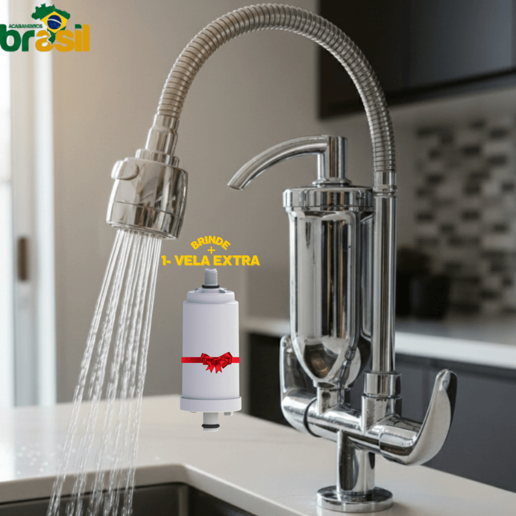 Torneira Filtro purificador de agua cozinha bancada Gourmet + 1 vela extra refil carvao ativado