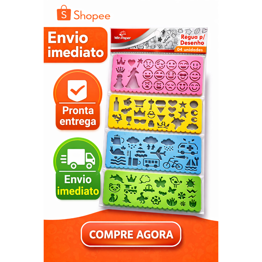 4 Peças de Régua para Desenho  - Brinquedo Educativo para Arte  Pintura Infantil - material plástico