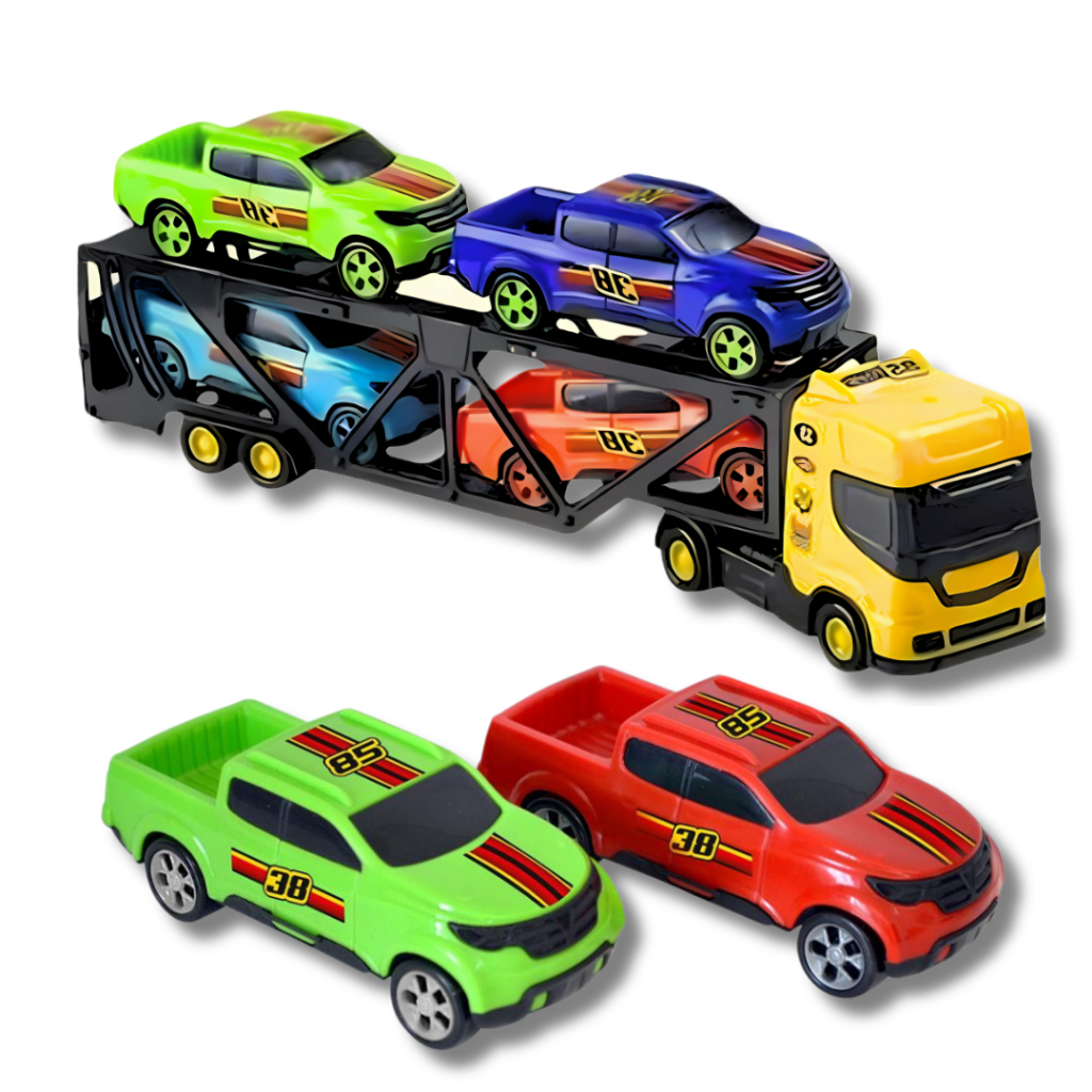 Caminhao e Pick Up Mini Cegonheiro Com 2 e 4 Carrinhos Brinquedo Infantil Cegonha Presente Menino
