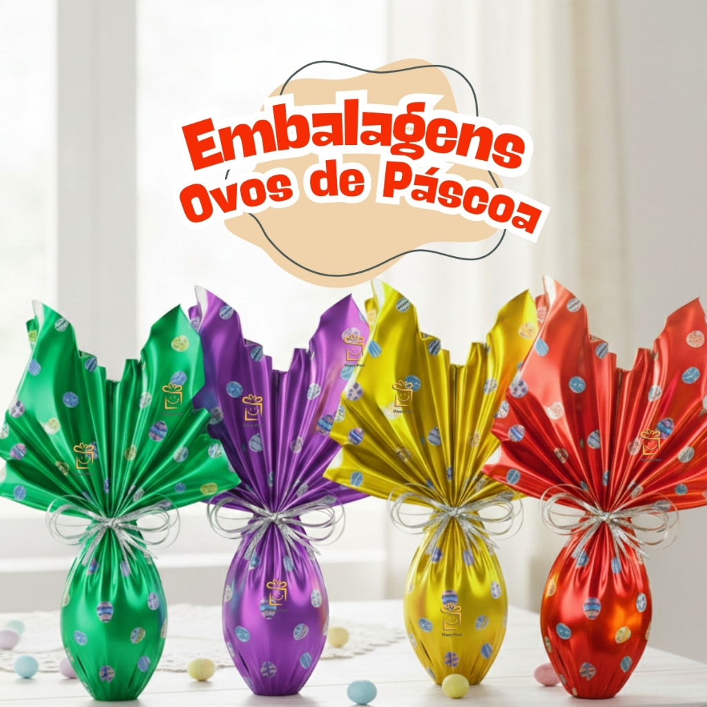 25 Embalagem Ovo de Páscoa 24x24 ou 35x35 Metalizada Vários Tamanhos e Estampas Saco Envelope