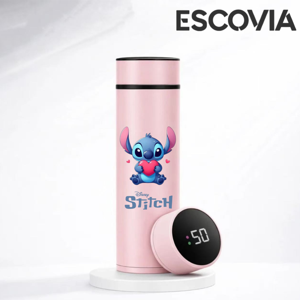 Garrafa Térmica Aço Inoxidavel Parede Dupla Stitch com Coração com Medidor De Temperatura Digital 500ml
