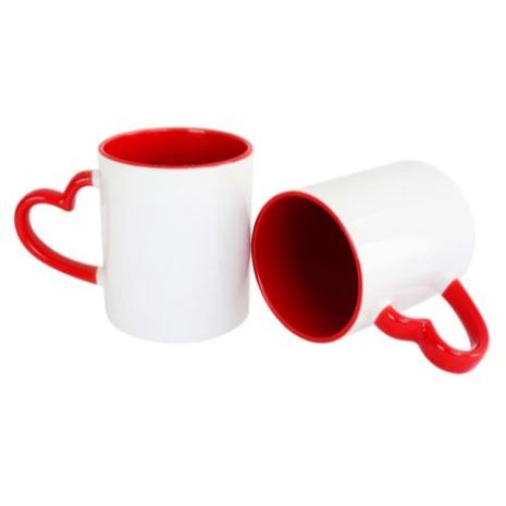 Kit 2 Canecas de Cerâmica Para Sublimação Branca Com Alça Coração E Interior colorido 325ml AAA