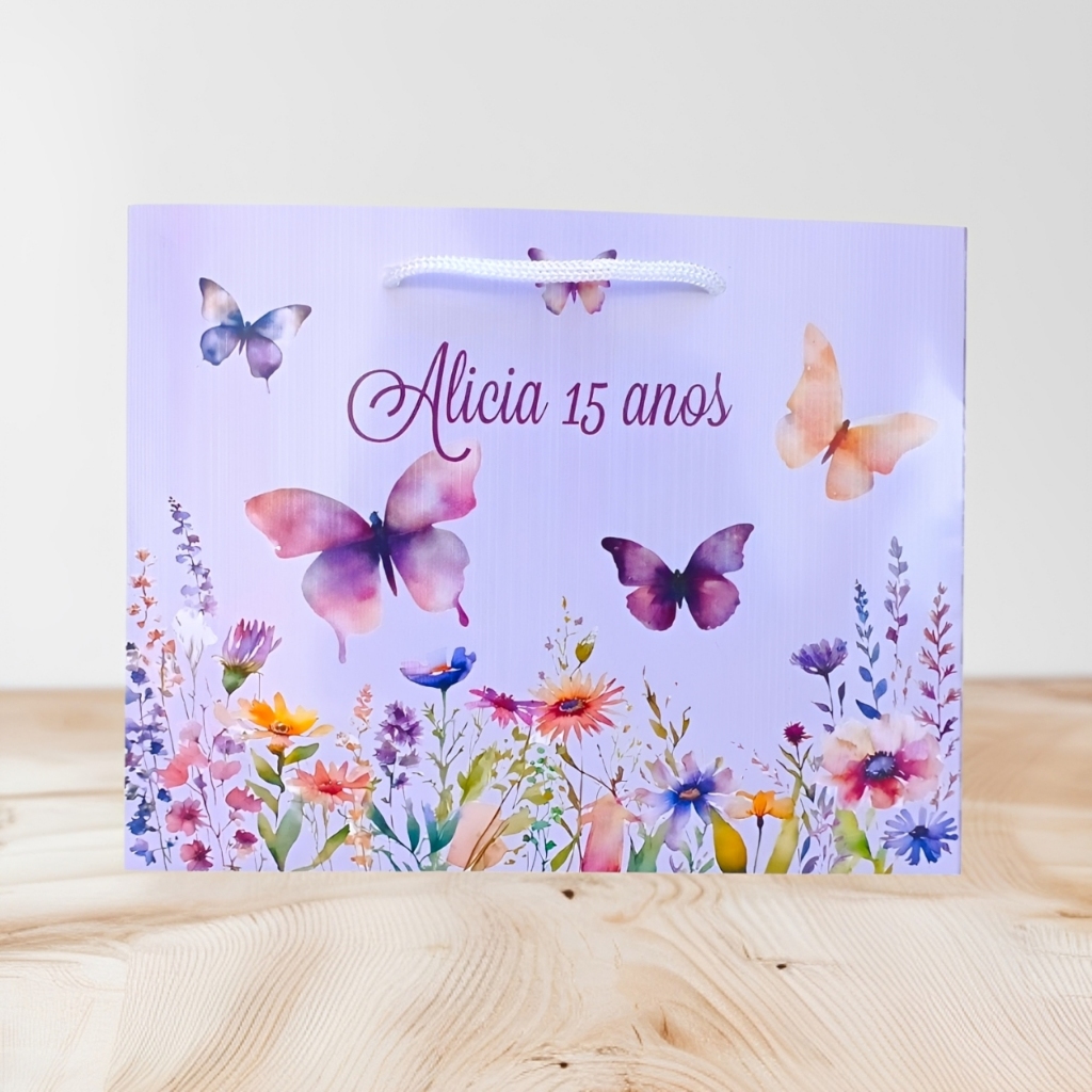 SACOLA JARDIM DAS BORBOLETAS  – Sacolinha Personalizada para Lembrancinha de Festa jardim das borboletas lilás
