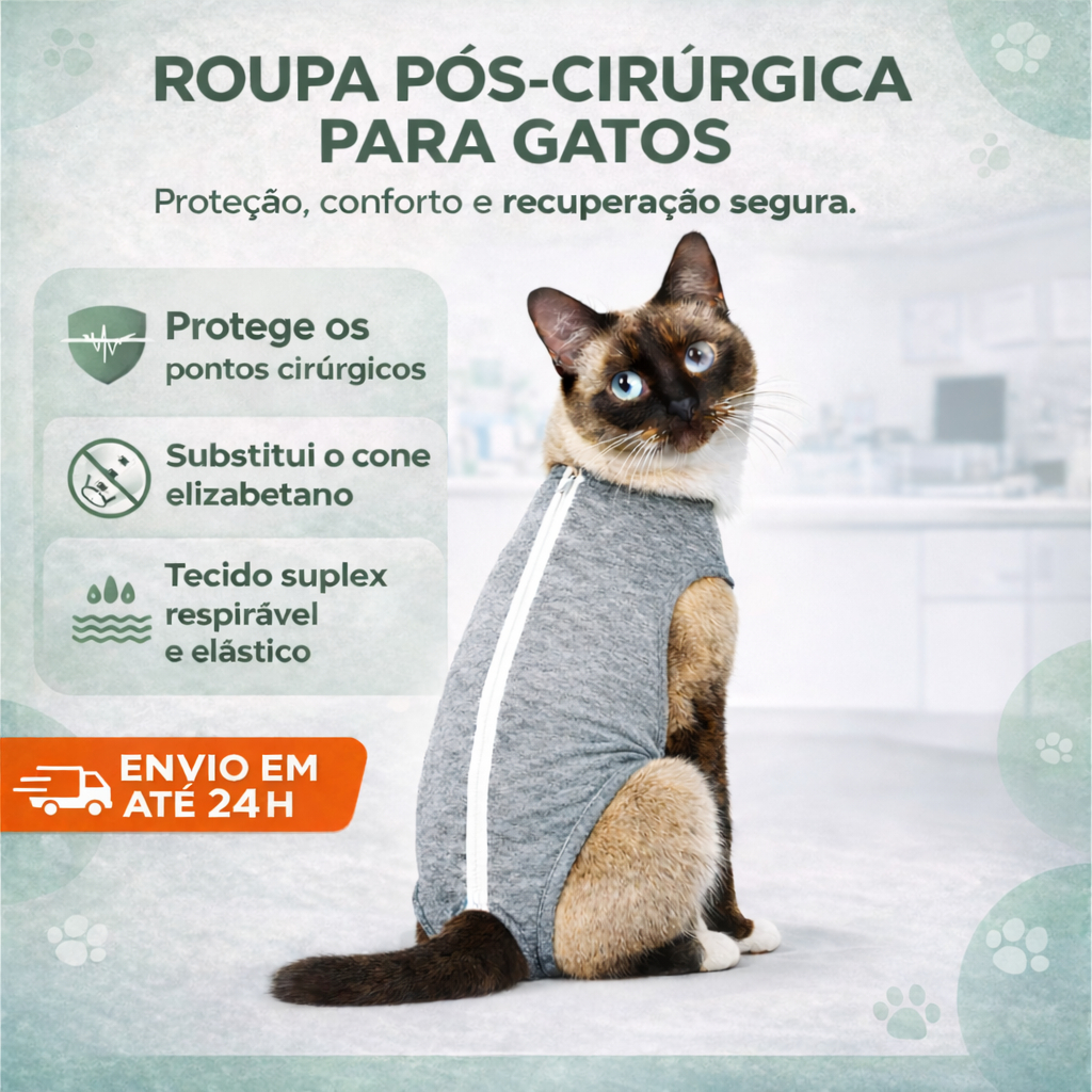 Roupa Pós Cirúrgica Para Gato Pós Operatório – Alternativa ao Cone Envio Rápido