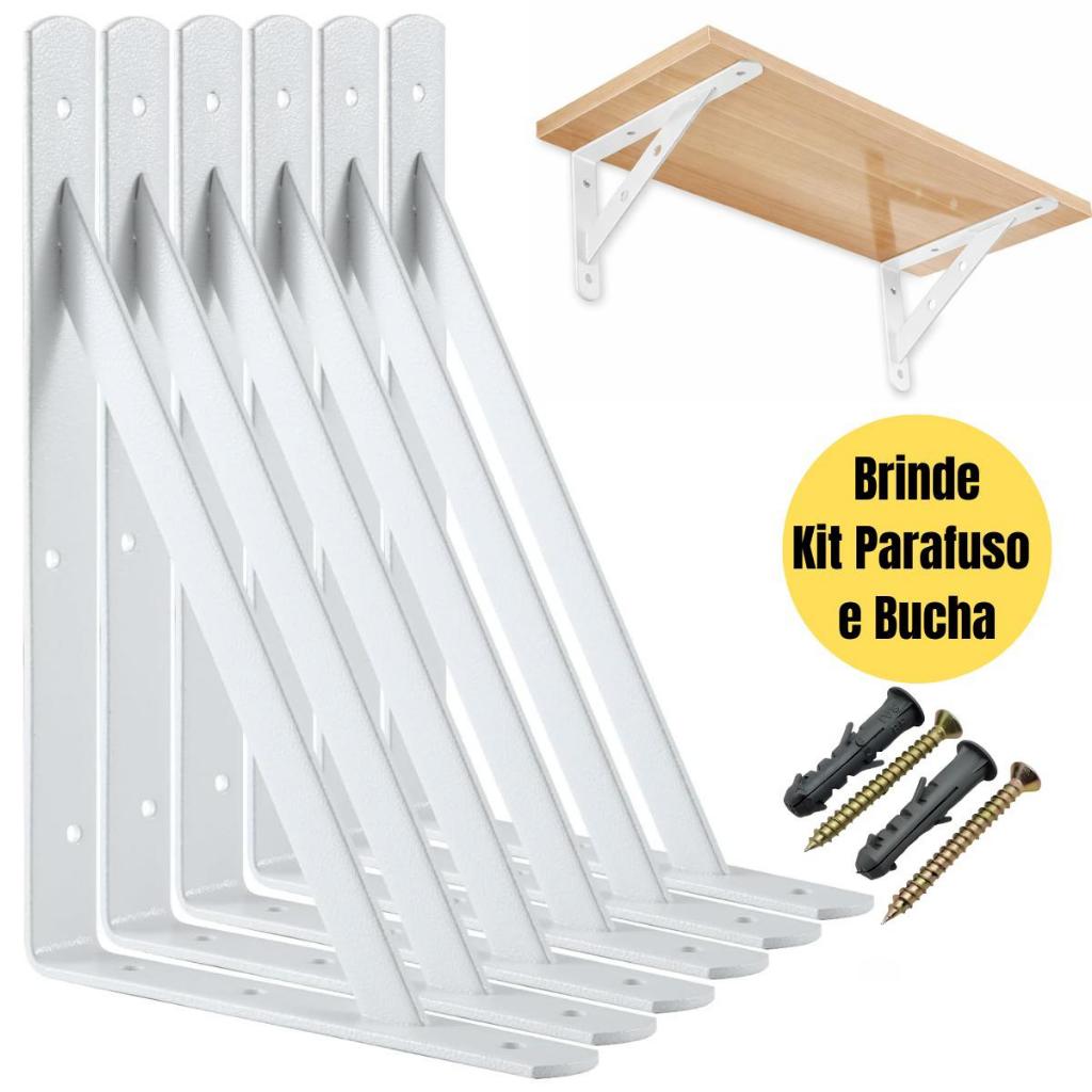 Kit Com 16 Suportes 19 cm com Mão Francesa para Prateleira Cor Branca Parafuso + Bucha Imediato BP
