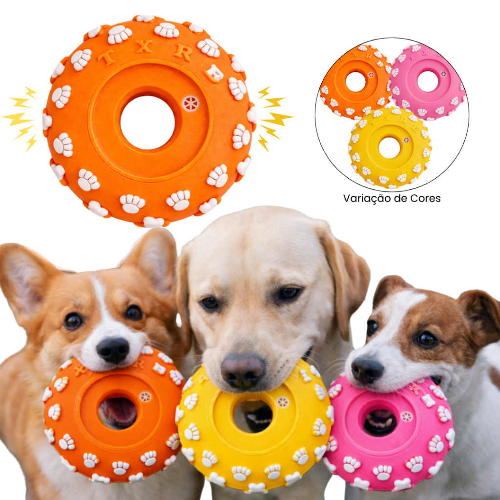 Brinquedo Mordedor Pneu com Apito para Cachorros Cães Brinquedo Pneuzinho Pet Vinil