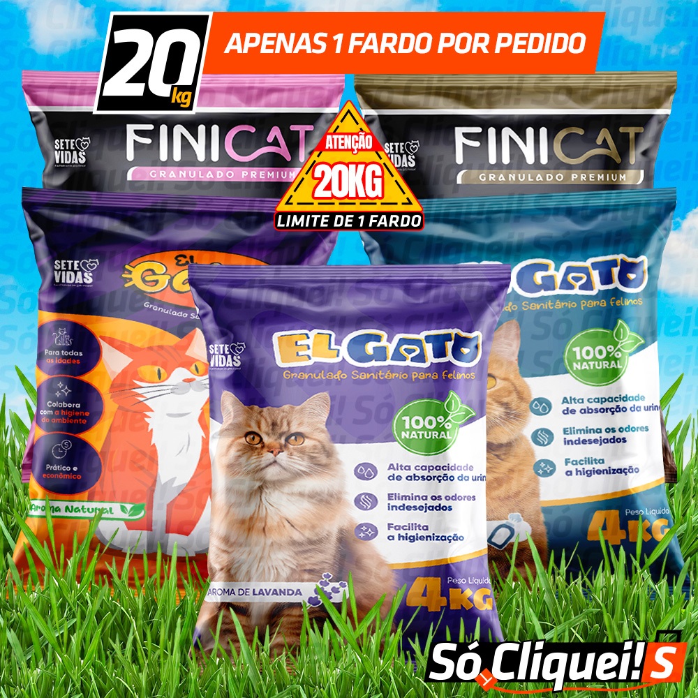 Kit Fardo 5 Pacotes de Areia Granulado Sanitário de Gato Aromatizado Alta Absorção Forma Torrões El Gaton Lavanda - 20KG