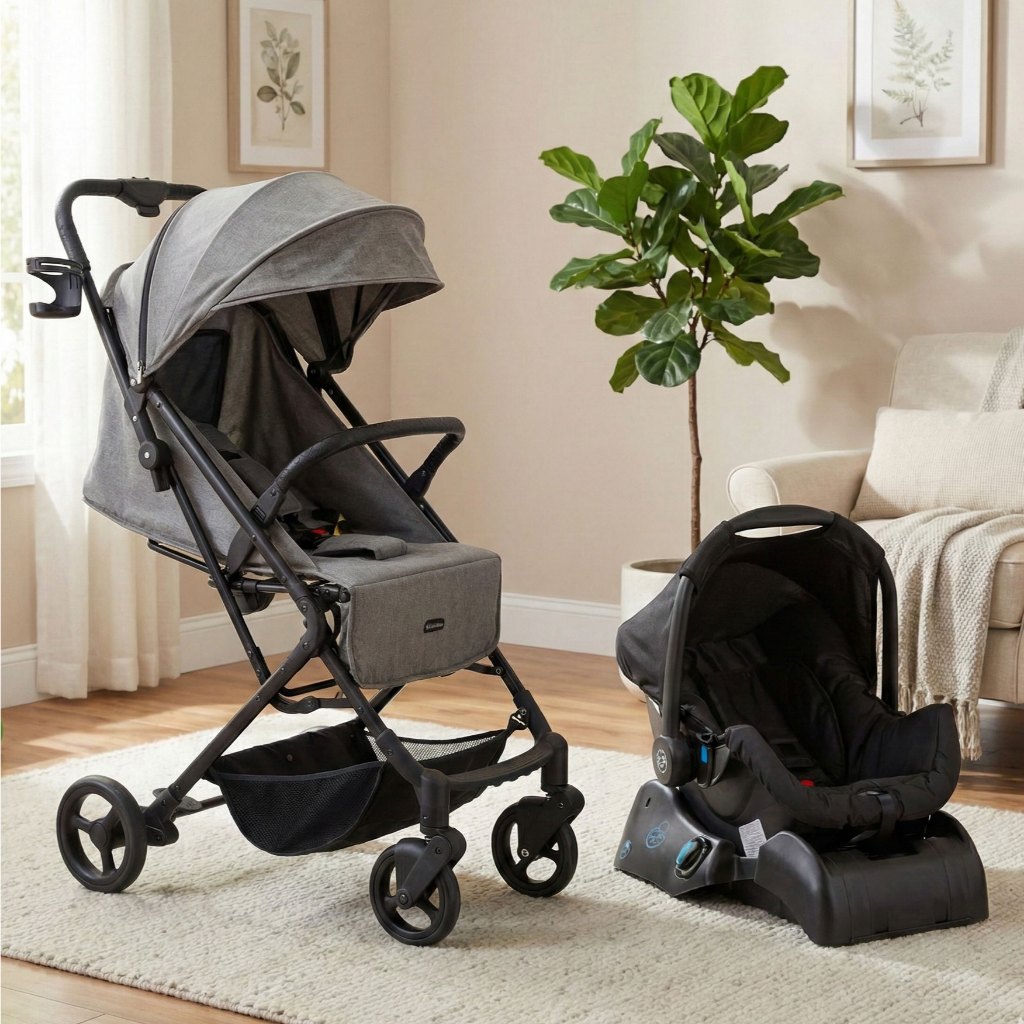 Carrinho de Bebê Galzerano Kira Cinza Travel System Passeio Até 22Kg