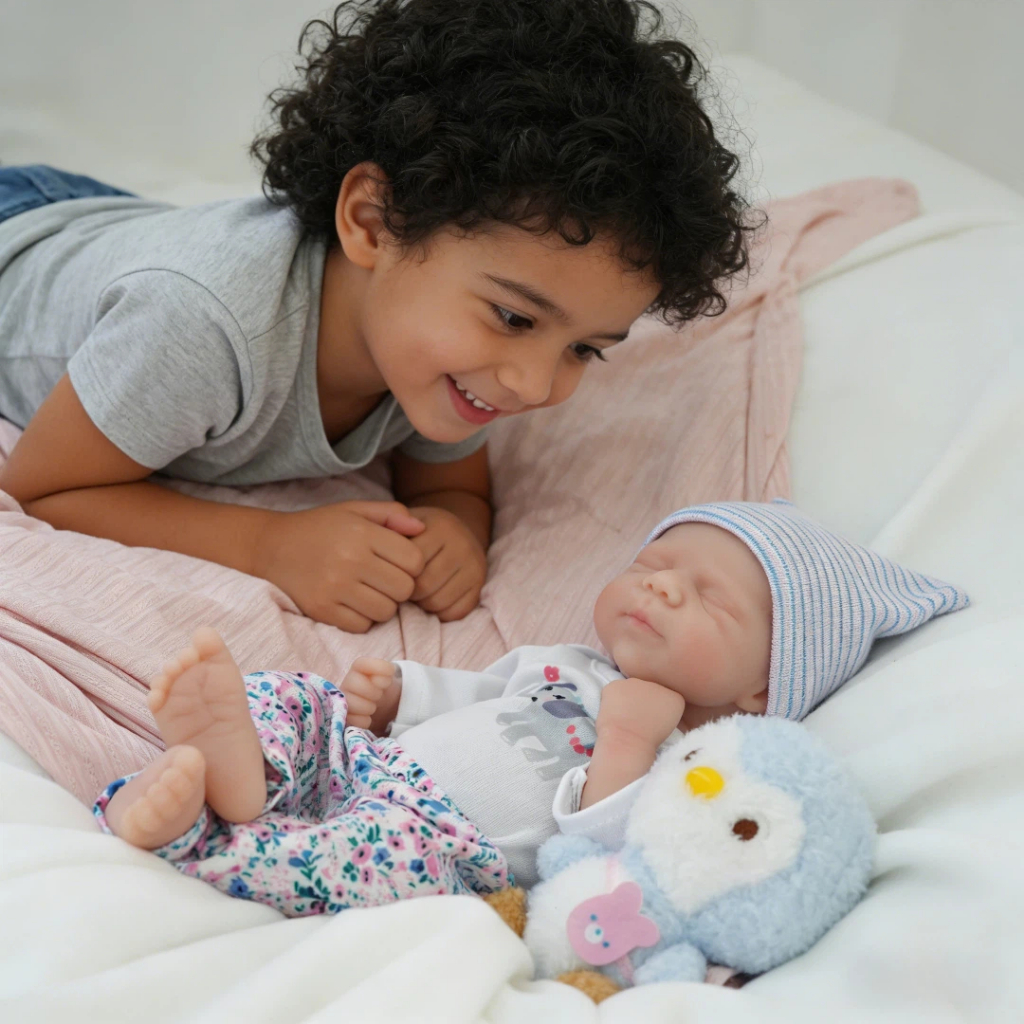 Bebê Reborn Menina de Silicone Sólido 35cm Olho Fechado Pele Suave com Acessórios