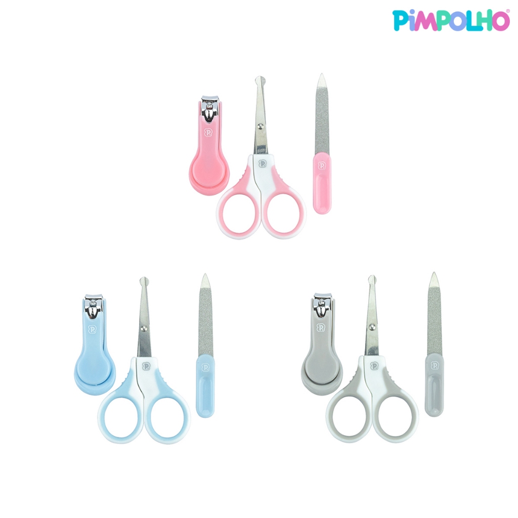 KIT HIGIENE BEBE 3 PECAS - Cortador de Unha, Lixa e Tesoura - PIMPOLHO