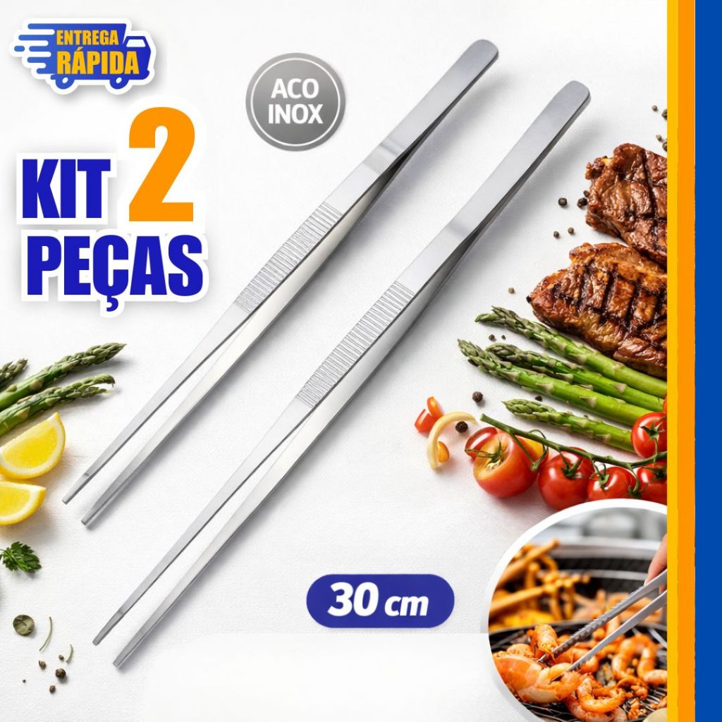KIT 2/1 Pinça Culinária de 30cm Aco Inox Precisao Aquário, Peixe, Terrario, Cozinha Restaurante