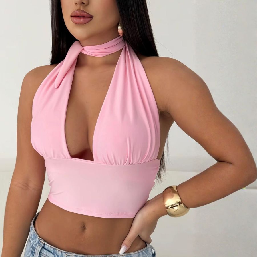 Blusa Top Cropped Com Amarraçao Multiformas Decote Forado Festa Moda Gringa Decotado Suplex Premium Sexy Sustentaçao Sli
