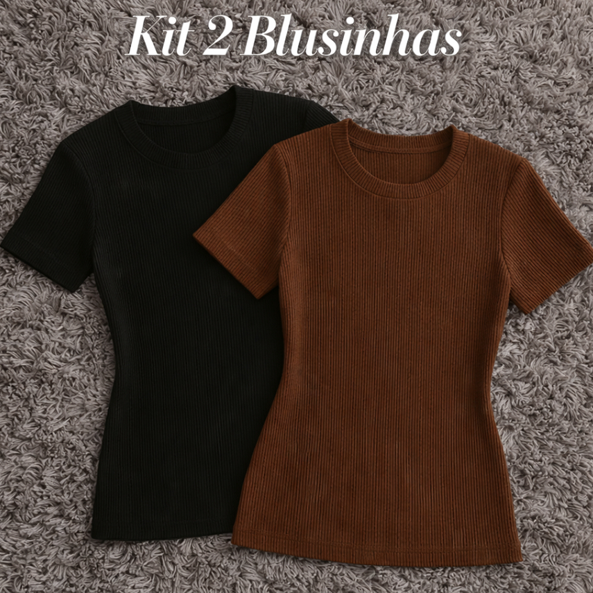 Kit 2 Blusas Feminina Estilosa Ribana Canelado Básica Casual Baby Tee em Oferta na Shopee