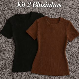 Kit 2 Blusas Feminina Estilosa Ribana Canelado Básica Casual Baby Tee em Oferta na Shopee