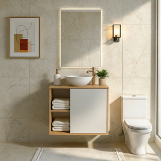 Gabinete Suspenso Banheiro Moderno com Cuba de Sobrepor 2 Nichos e 1 Porta - Blue Moby em Oferta na Shopee