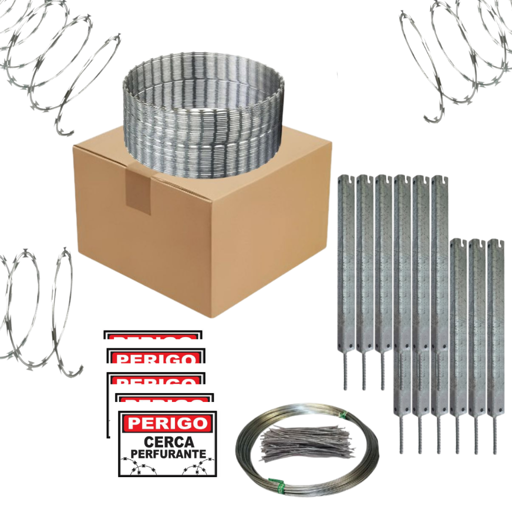 Kit Cerca Concertina Ouriço Galvanizado Kit Completo 45 cm para 25 metros