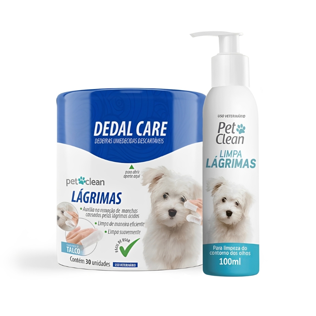 Kit p/ Cães e Gatos Dedal Care Limpa Lágrimas + Limpa Lágrimas 100g Pet Clean