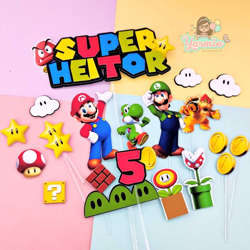Super Mario Topo de Bolo Personalizado Aniversário Topper Luigi