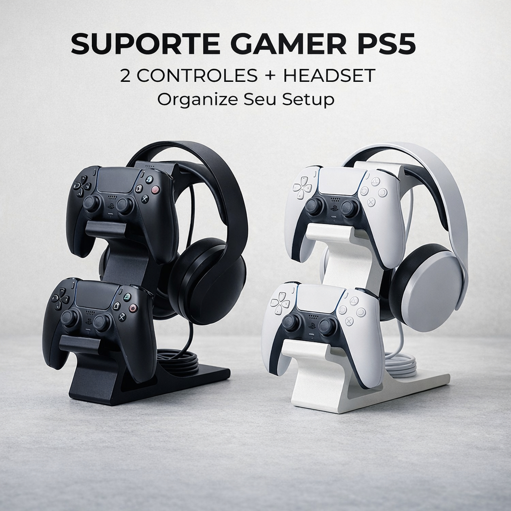 Suporte para 2 Controles PS2 + Headset | Organizador Gamer de Mesa | Base Estável e Compacta em Oferta na Shopee