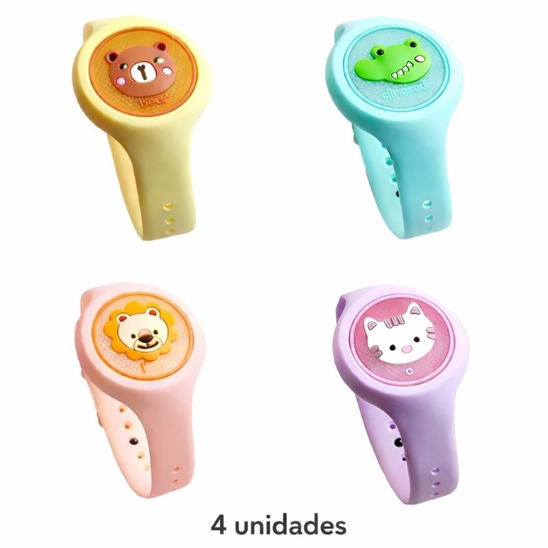 Pulseira Relógio C/ Proteção Citronela Anti Mosquito Kit 04 Aleatório Menina