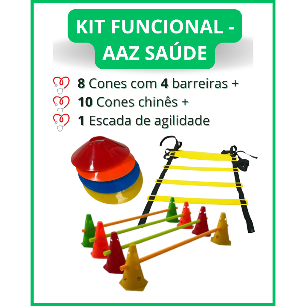 Kit Funcional Cones com barreiras + Cone chinês + Escada de agilidade - AAZ SAUDE