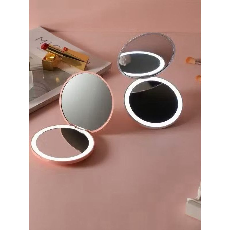 Espelho de Bolsa com LED 10x Magnificador Portátil Compacto Dobrável, Skincare, Espelho de Maquiagem com Aumento
