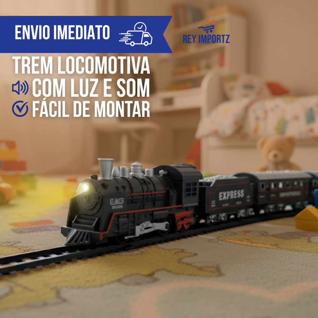 Trem de brinquedos de menino 10 anos Trenzinho para criança Locomotiva Com Som Luz Ferrorama Premium