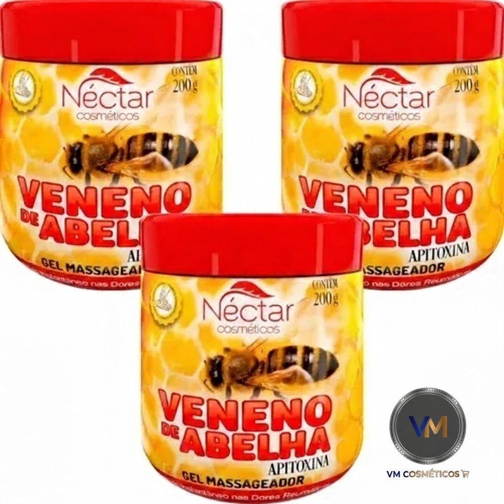 Kit com 3 Unidades Gel Massageador pote venen. de Abelha 200g - 100% Original em Oferta na Shopee