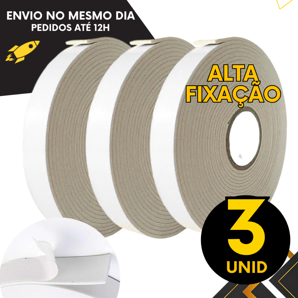 Kits 3, 1 ou 5 un - Fita Dupla Face de Espuma Banana Fixação Extra Forte